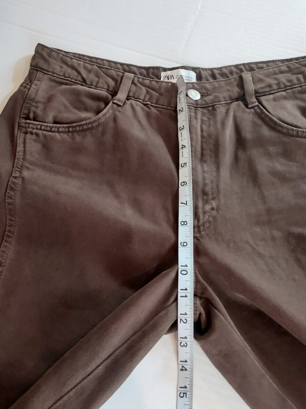 Zara Mid-Rise Brown Cargo Denim Pants Size 8 - Picture 5 of 13